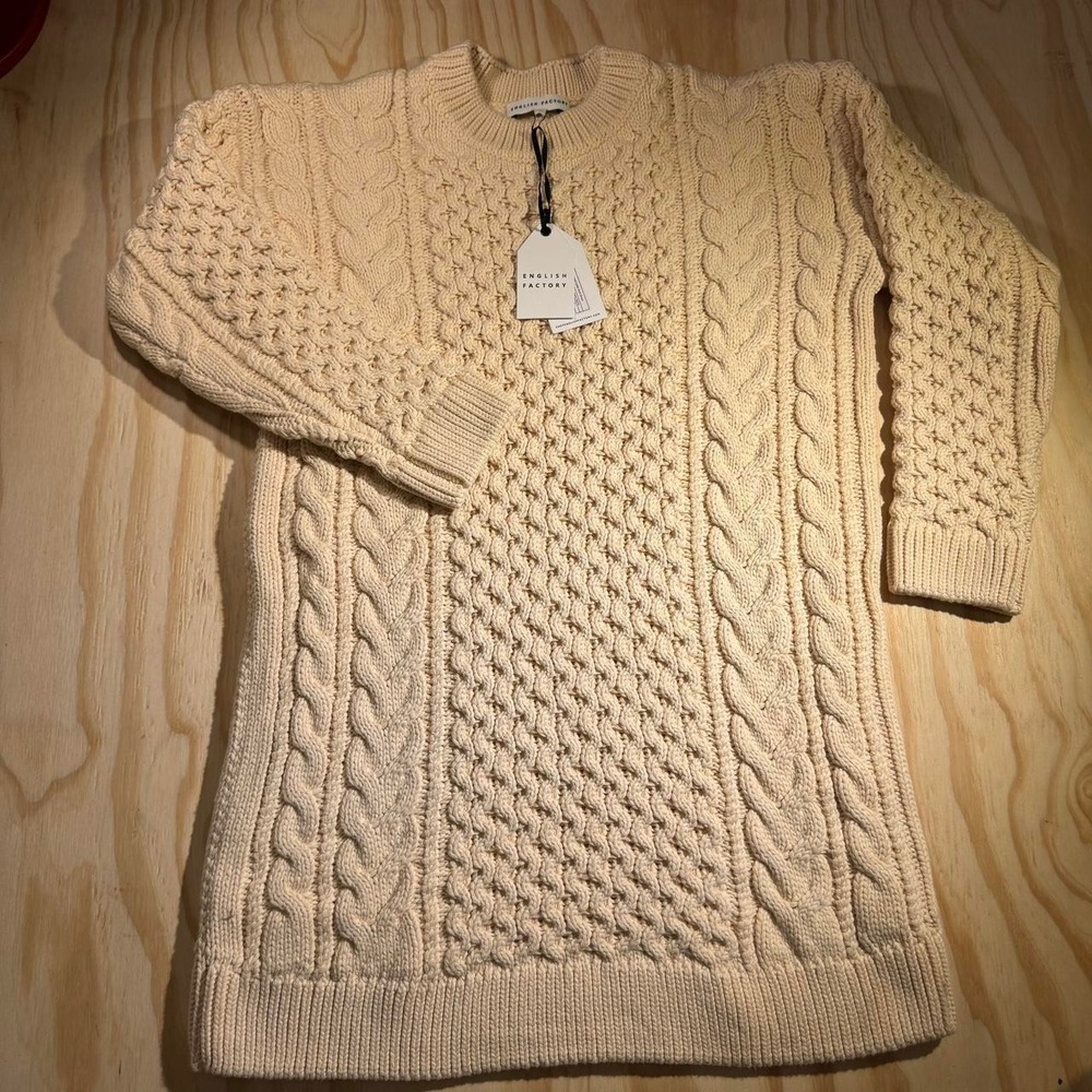 English Factory Womens Oversized Cable Knit Dress Cream SS699D Size S NWT
